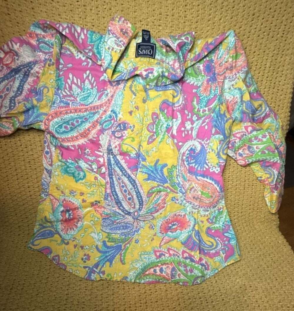 Chaps Classics Women's XL Button Down Shirt Multi-Color Paisley Linen Blend - Picture 7 of 8